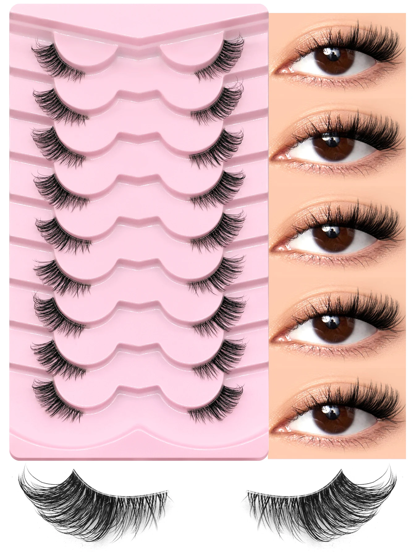 VELTRINAY Halbwimpern, natürlicher Look, zarte Katzenaugenwimpern, 3D-Faux-Nerzwimpern, falsche Wimpern, künstliche Wimpern, Make-up