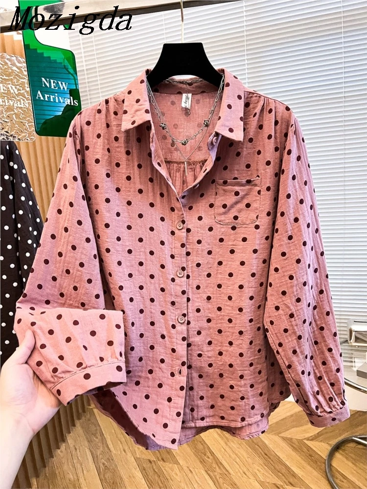 

Autumn Vintage Polka Dot Shirt Women Loose Long Sleeve Cotton Woman Blouse Ladies Tops Shirts Blusas Mujer De Moda
