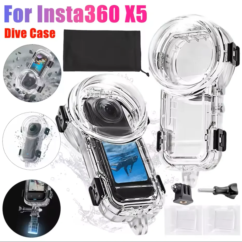 

Invisible Dive Case for Insta360 X5, 60m/196ft Waterproof Case Underwater Diving Housing Shell for Insta 360 X5 Protective Case