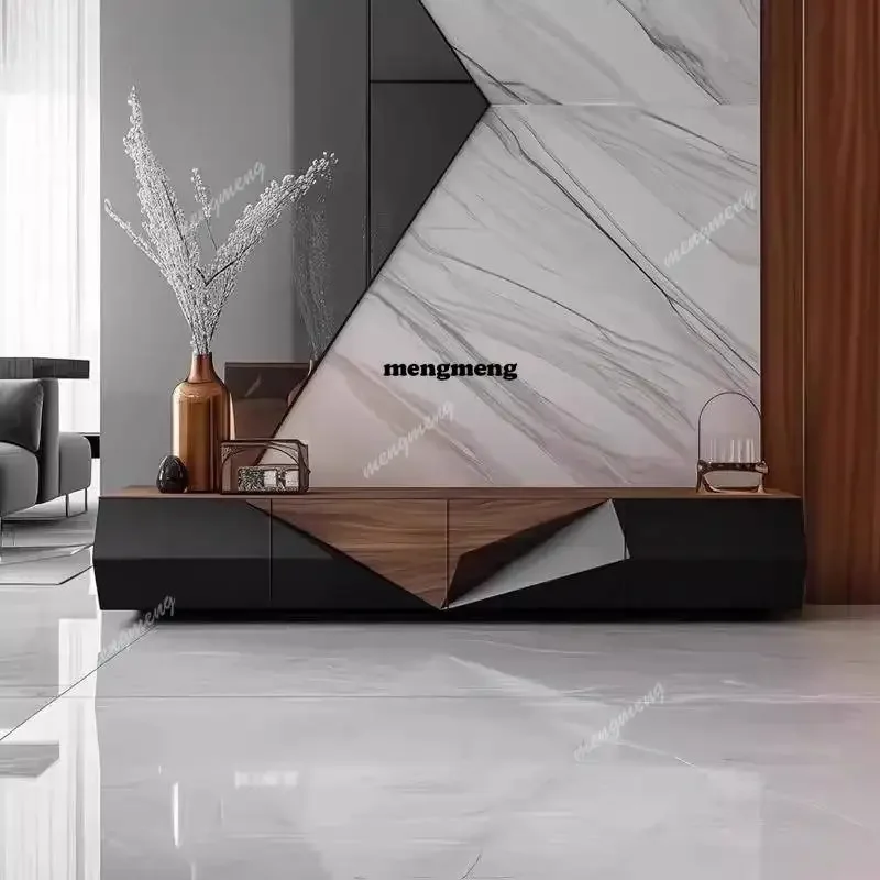 

Hot sales Italian minimalist walnut TV cabinet designer high-end furniture household living room solid wood floor storage floor