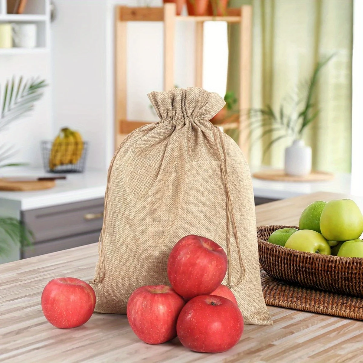 5PCS 30x40CM-(12x16in) Beige Linen Burlap Bags with Drawstring Gift Wrapping Sacks for Christmas Birthday Wedding Party