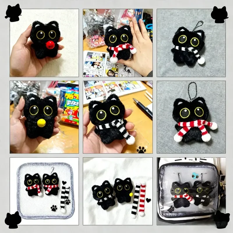 Mignon chat noir en peluche petite poupée pendentif 10 Cm porte-clés dessin animé doux Animal en peluche poupée pendentif sac à dos sac décoration cadeau