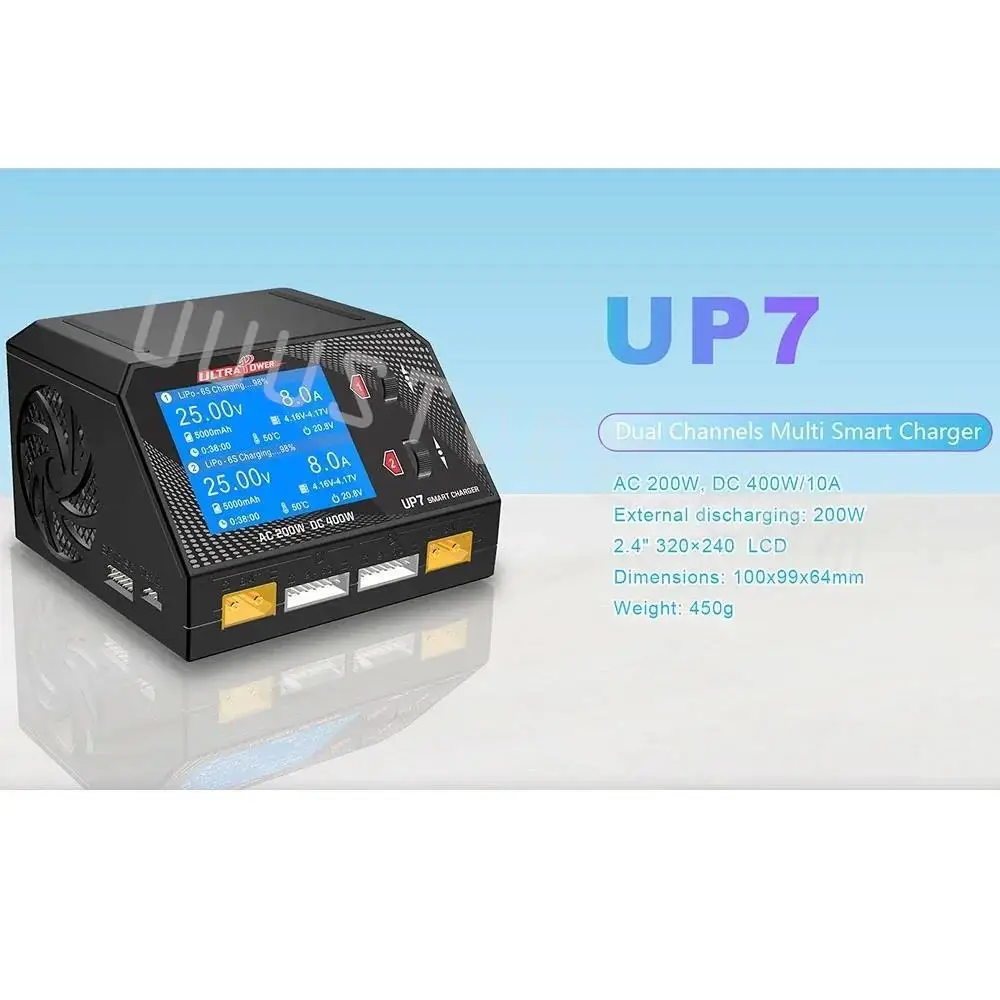 UltraPower UP7 AC200W DC400W 10A x 2 Dual Channel Balance Charger Discharger for 1~6S Lipo LiHV Lilon LiFe RC Models Battery