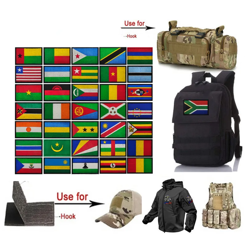 Algeria Morocco South Africa Egypt Rwanda Uganda Mauritius Zimbabwe Central Namibia Tanzania Flag Embroidery Magic Sticker patch