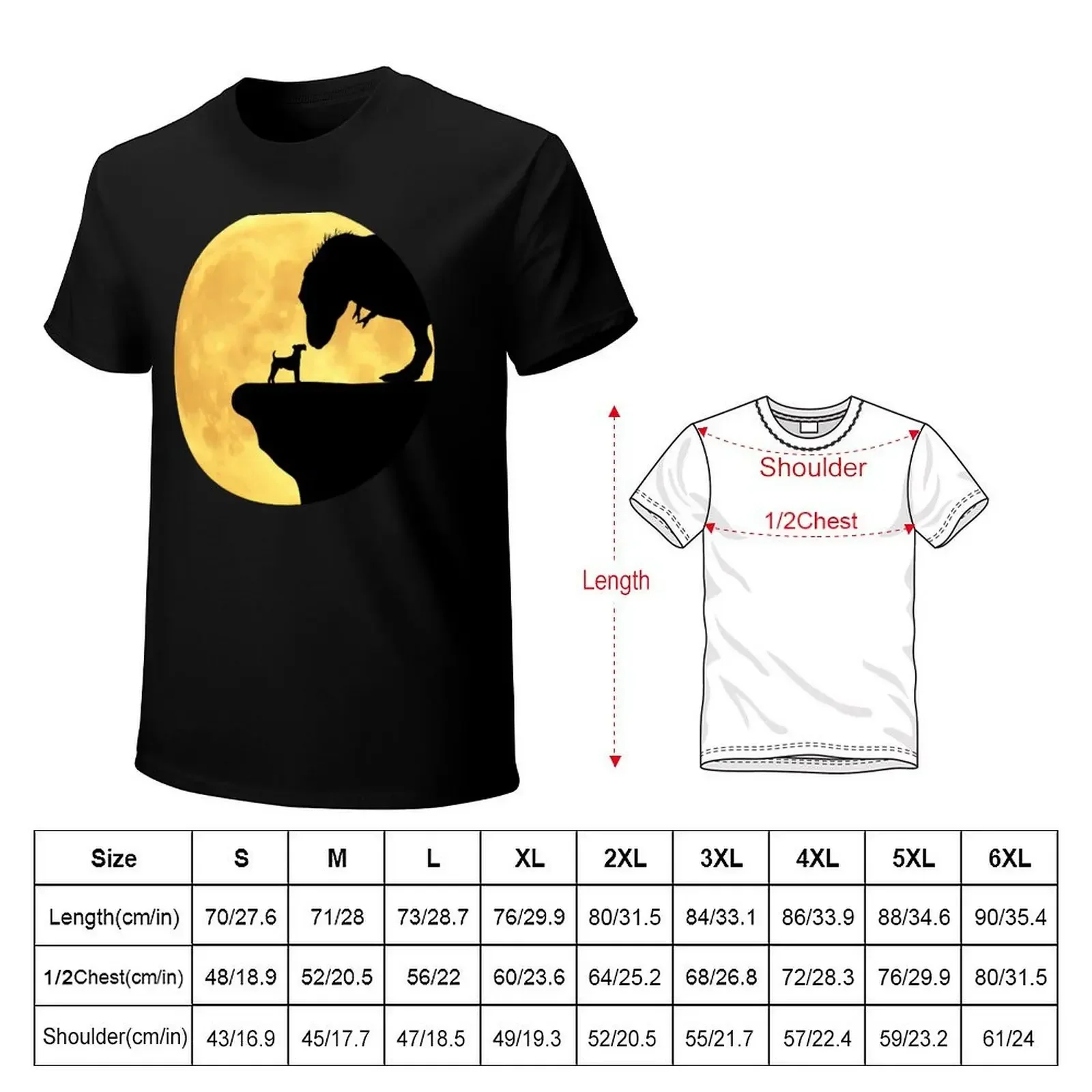 Irish Terrier Making Friends With A T-Rex In Front Of Yellow Moon T-Shirt summer top animal prinfor boys designer t shirt men