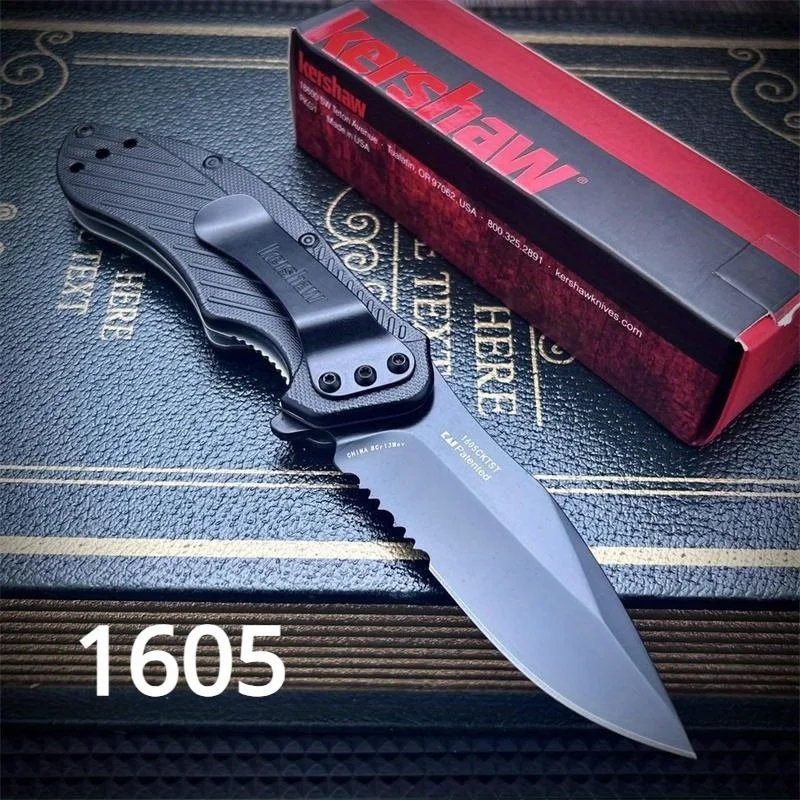 KS 1605 Pocket Folding Knife 8Cr13Mov Blade Nylon Fiber Handle Half-tooth Wilderness Durable Camping Fishing Cutting Gifts Tools