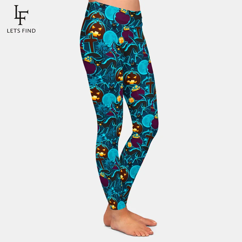 LETSFIND-mallas de entrenamiento con estampado Digital 3D para mujer, Leggings ajustados de cintura alta, diseño de feliz Halloween