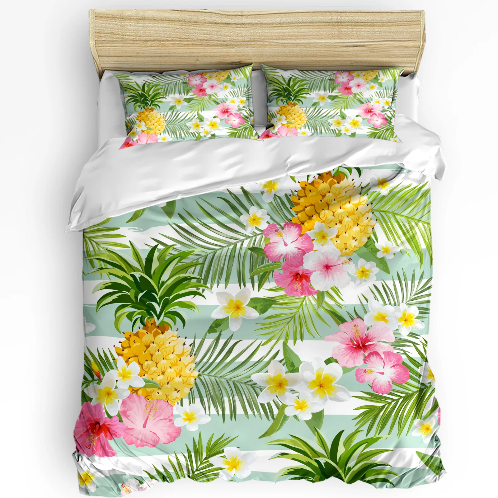 

Pineapple And Tropical Flower Bedding Set 3pcs Duvet Cover Pillowcase Kids Adult Quilt Cover Double Bed Set Home Textile