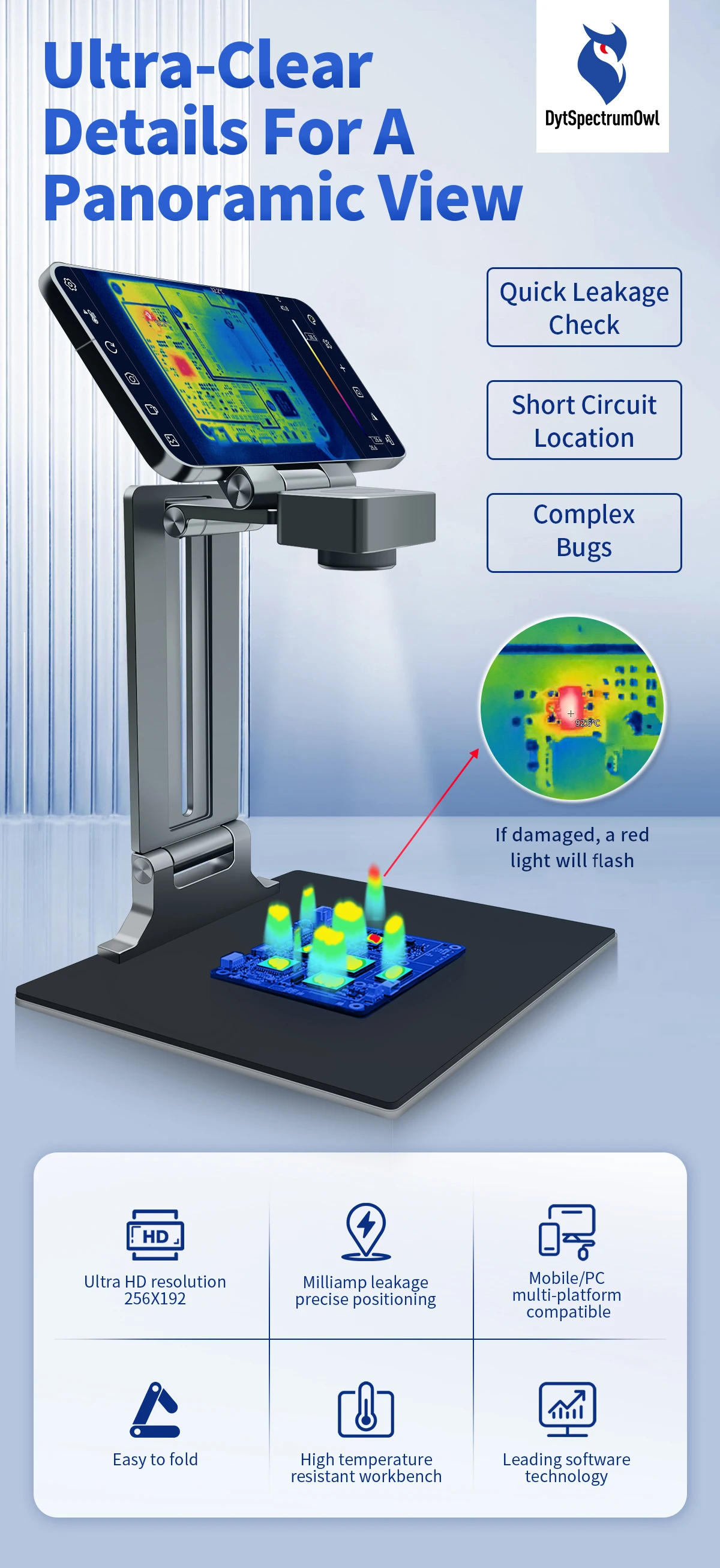 Dytspectrumowl 256*192 Resolution PCBA Thermal Analyzer with 3D Analysis Software Suit for android and PC