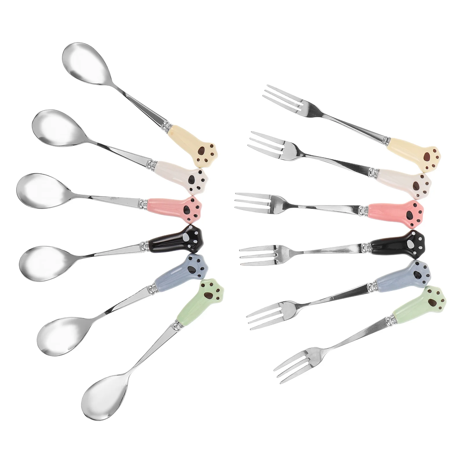 

12pcs Pet Feeding Tools Stainless Steel Dog Cat Food Spoon Long Handle Wet Food Fork Multifunctional Pet Scoop - Rustproof