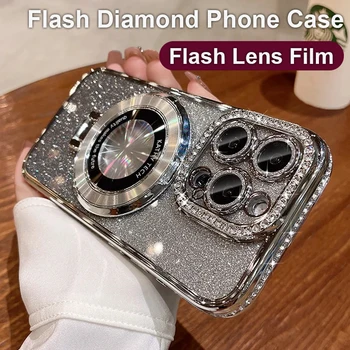 맥세이프 마그네틱 스탠드 거치대 글리터 다이아몬드 케이스, 럭셔리 도금, 아이폰 16 15 11 12 13 14 프로 맥스 소프트 실리콘 커버  Best5
