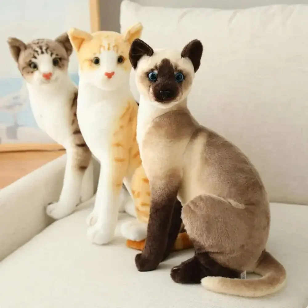 Peluche de Gato Siames con Ojos Grandes, Muñeco de Peluche Suave y Adorable de Gato Tabby, Almohada de Gato de Peluche de 20/25/35cm, Regalo para Niños
