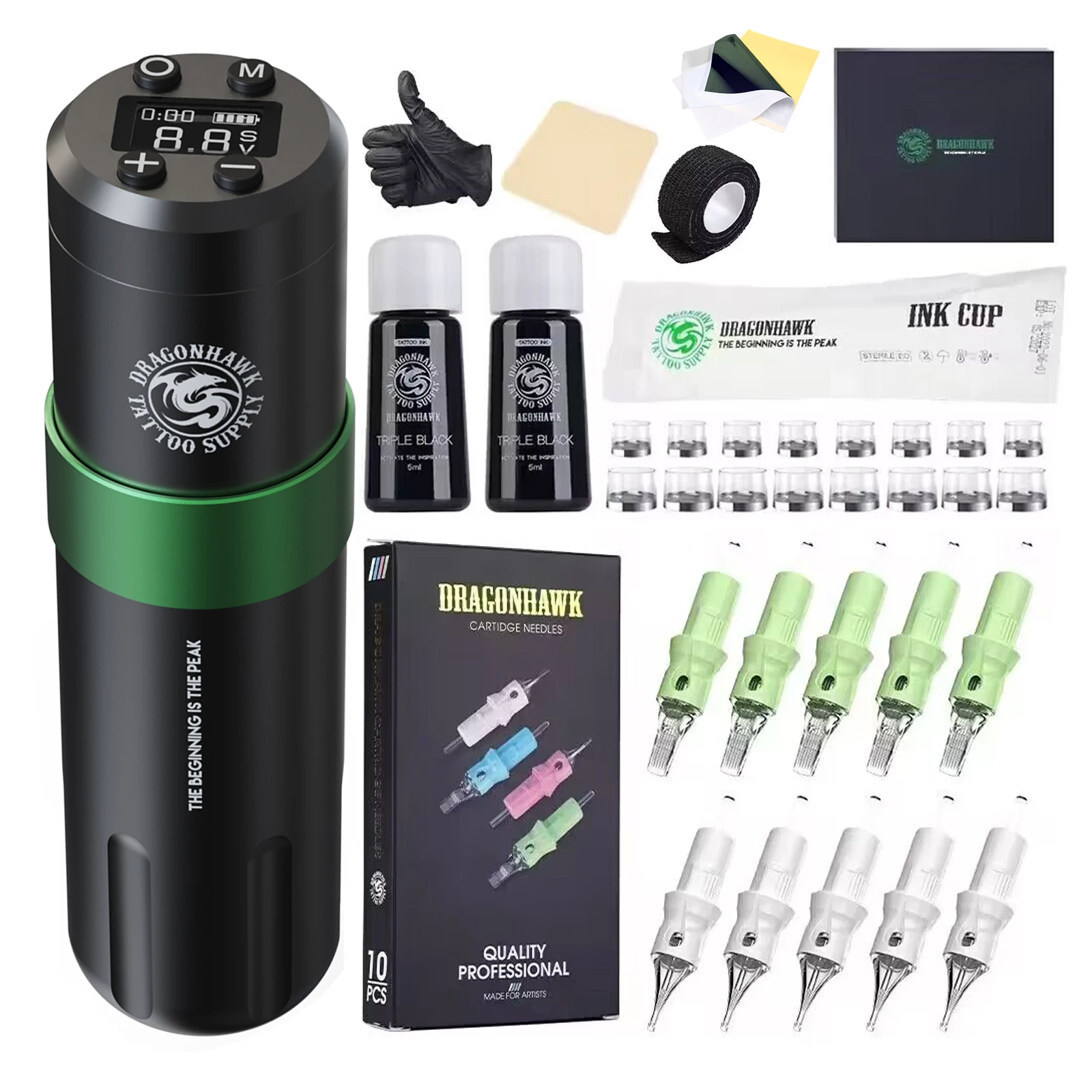 

Dragonhawk Styler Coreless Motor Wireless Tattoo Machine High-Capacity Battery Pen With Disposable Cartridges Tattoo Ink Set New