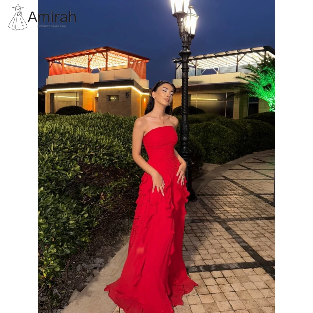 

Amirah Fish Tail Elegant Long Dress Chiffon Cocktail Dresses for Special Occasions Custom Made Prom Dresses Luxury Red Ball Gown