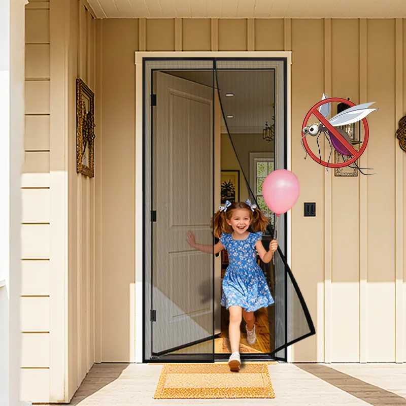 Magnetic Screen Door Mosquito Net Summer Door Screen Net Customized Size Black Invisible Mesh Insect Proof Automatic Closing