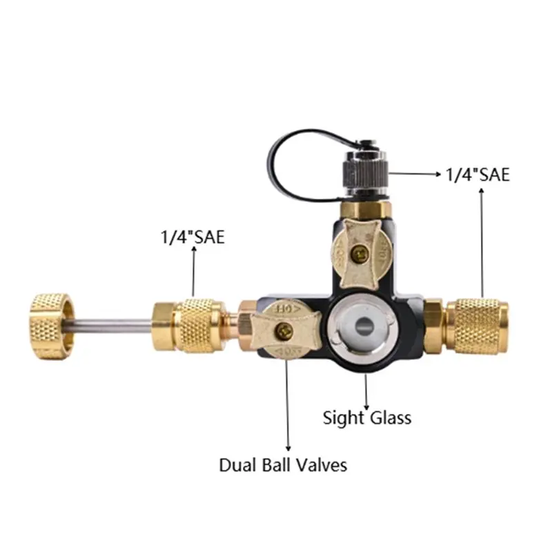 B47B-Dual Valve Sight Glass For Air Conditioning System- 1/4 Inch HVAC Valve Core Removal Tool Included