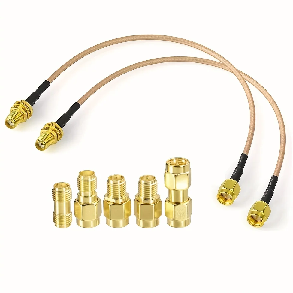 SMA Male to SMA Female RF Coaxial Coax Cable 30cm with 5pcs RF Coax Adapter Kit SMA Cable SMA to SMA RPSMA Adapter KIT