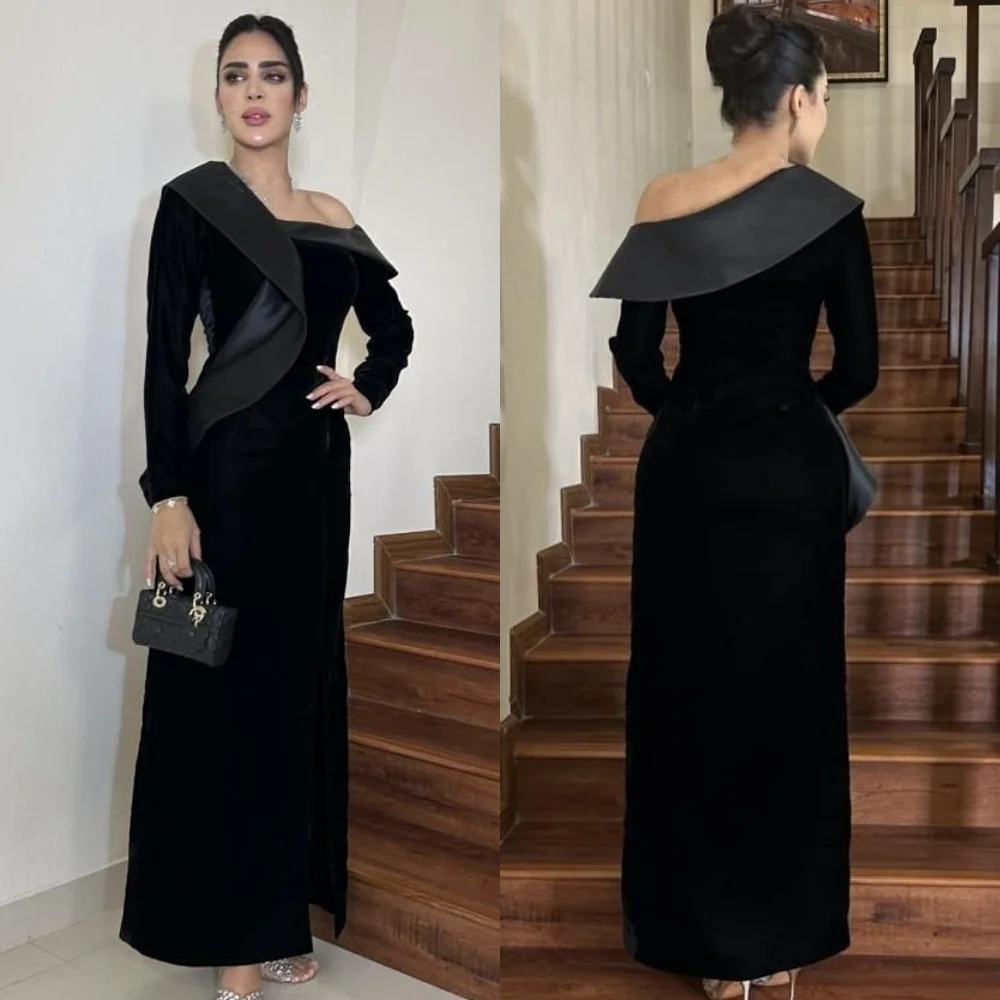 

Customized Modern Style Simple Jersey Ruched Pleat Straight Off-the-shoulder Long Dresses Bespoke Occasion Dresses Matching Sexy