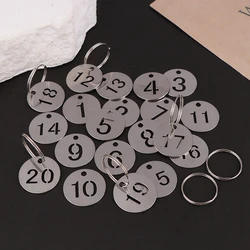 20Pcs Stainless Steel Number Plate Key Label Tags Chain Labels Round Rings Suitcase Identifiers Hanging Keys Numbered