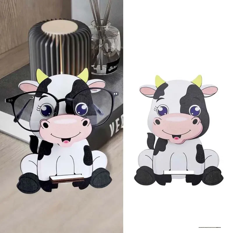 Oaoleer Kawaii Milk Cow Glasses Holder Cute Cartoon Dog Wood Sunglass Display Rack  Eyeglasses Show Stand Ewelry Holder Showcase