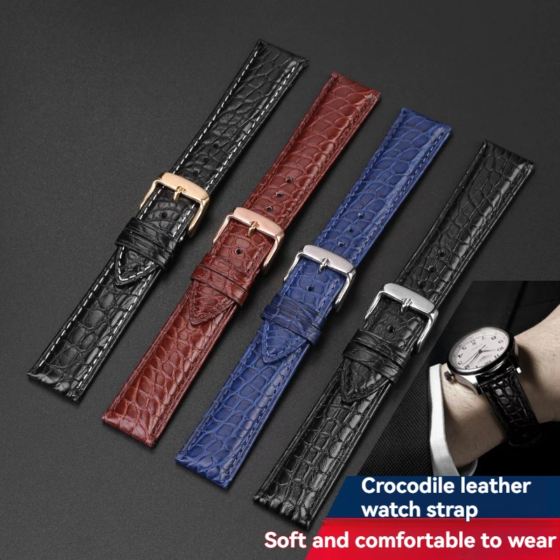 حزام ساعة من جلد التمساح الأصلي 16 ملم 18 ملم 20 ملم لونجين أوميغا سيتيزن تيسو سيجل - مشبك فراشة للجنسين