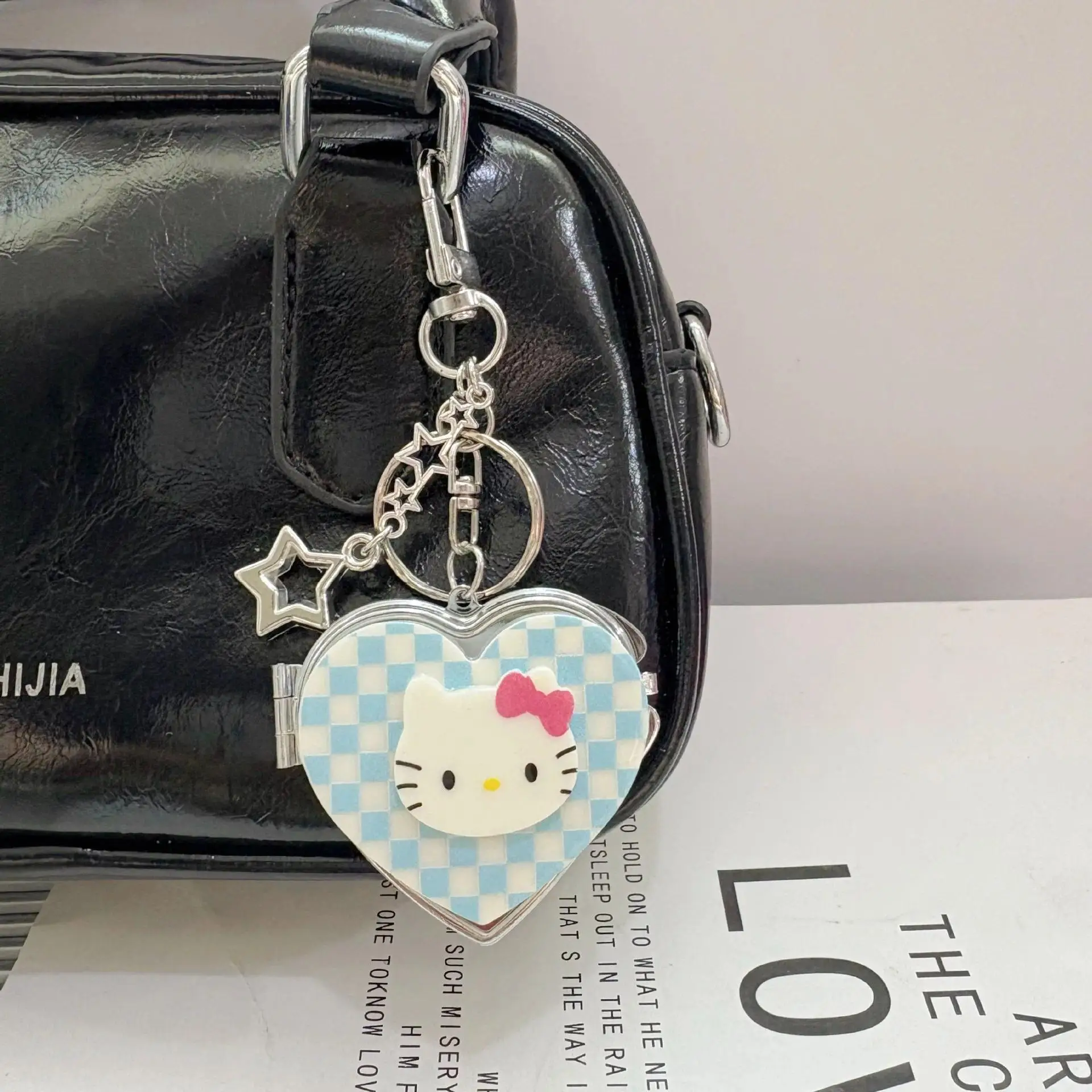 Cute Leopard Print Checkered Heart-Shaped Portable Mirror Keychain Bag Pendant Makeup Keychain Bag Pendant Gift For Girlfriend - view 5