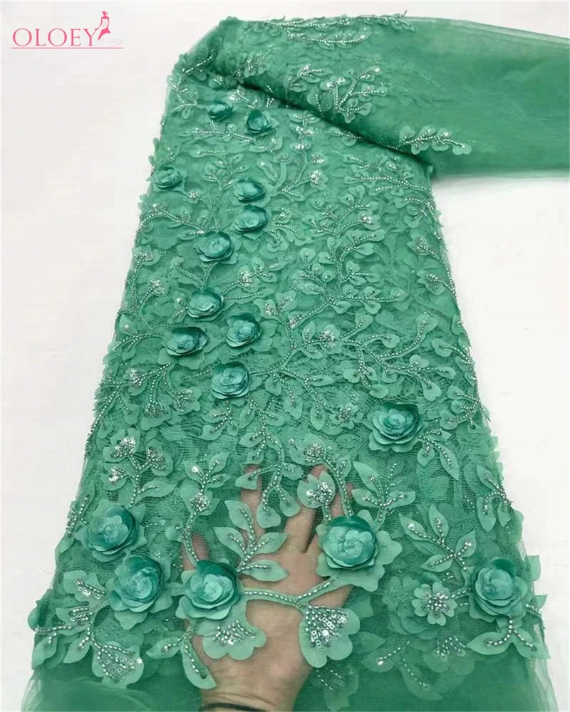 

3D Flower African Lace Fabric High-Quality Beaded French Tulle Nigerian Sequins Net for Luxury Wedding Dresses