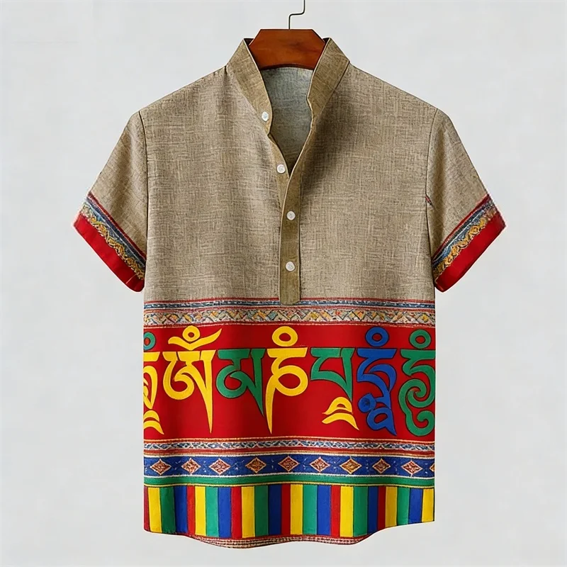 

Linen men's short sleeved shirt, fashionable trend, loose top, street outdoor, casual and comfortable