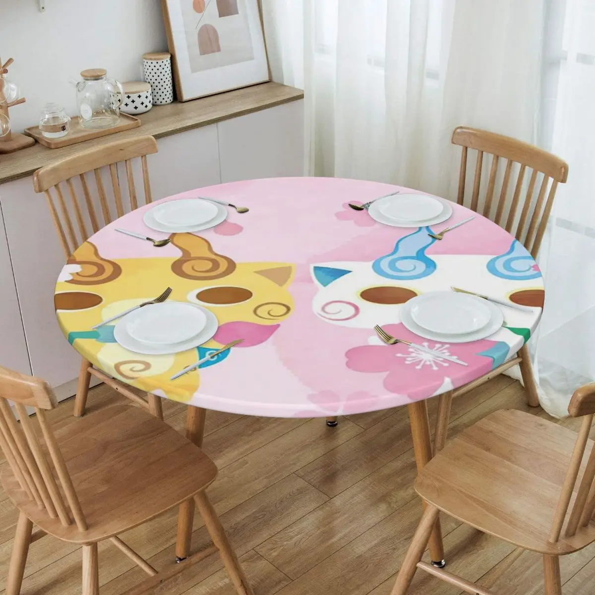 Yo-Kai Watch Cartoon Game Waterproof Round Tablecloth Oilproof Table Cloth for Kitchen Events Dining Table Cover