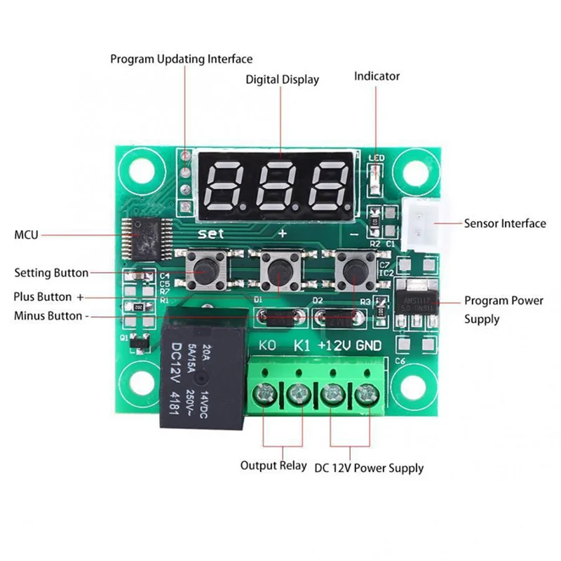 A98Z 2Pcs W1209 Temperature Controller Module With Case LED Display Digital Thermostat Module With Waterproof NTC Probe Easy To