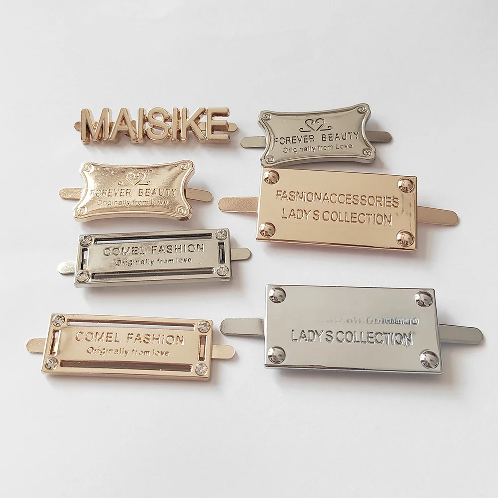 Acessórios Artesanais DIY para Bolsas Femininas: Placa de Metal com Letras, Peças Retangulares para Calçados, Etiquetas, Bast...