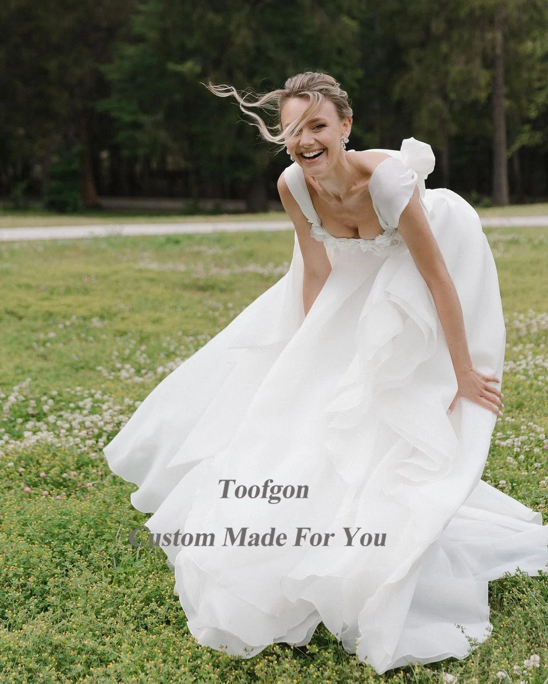 TOOFGON-Robe de mariée à fleurs 3D ligne A, en organza, tenue de princesse, pour les patients, quelle que soit la campagne