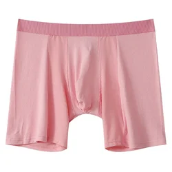 Men's Long Legs Trunks Ribbed Ice Silk Mesh Breathable Elastic Comfy Quick Dry Sports Panties Mid Waist Bulge Pouch Boxer Shorts