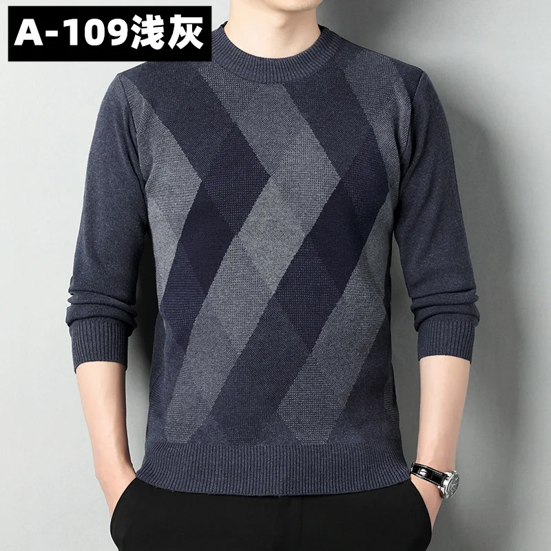 

Autumn Winter Men's Basic O-Neck Sweaters New Plaid Casual Basic Wool Knit Pullovers for Men Thick Warm Knitwear Bottoming Tops