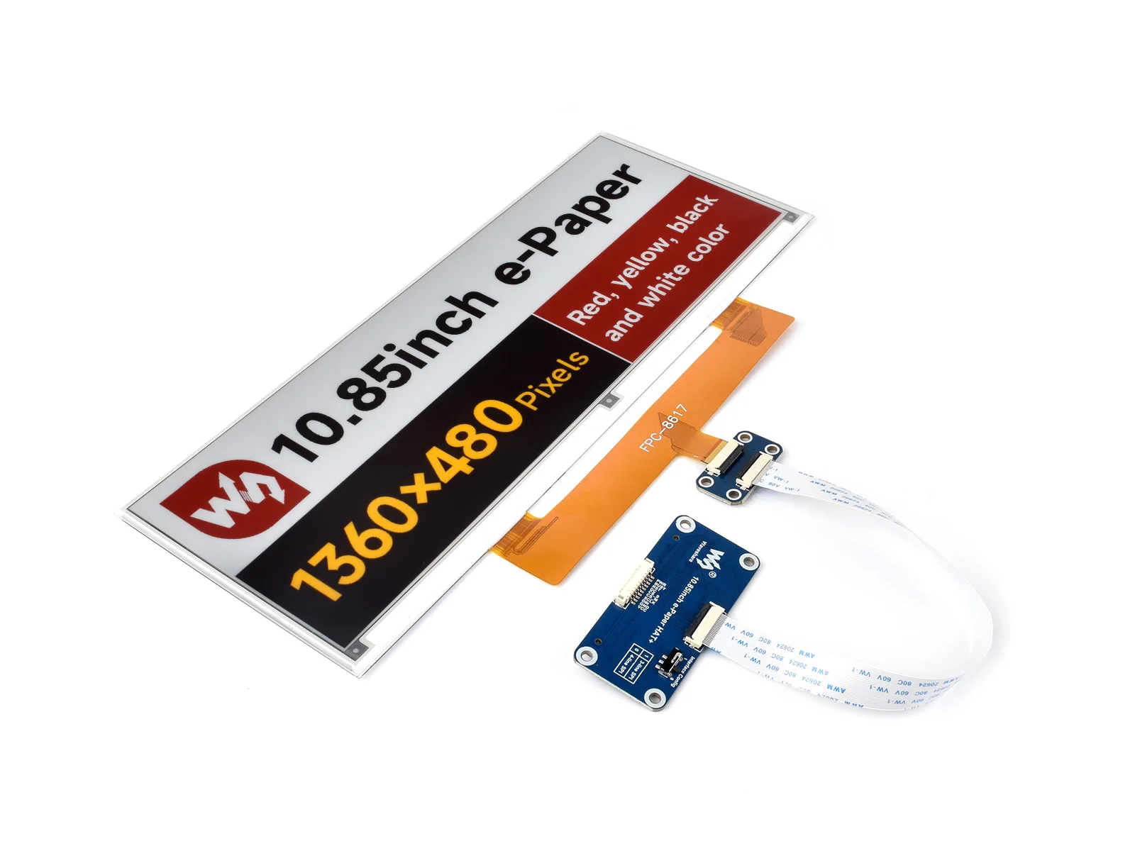 

10.85inch E-Paper Display (G), E-Ink Display,1360x480,Red/Yellow/Black/White,SPI Interface,Paper-Like Effect Without Electricity