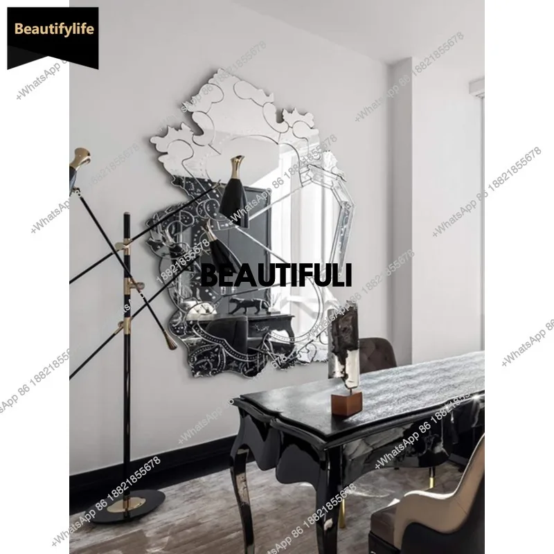 D80 Italian creative living room background wall decorative mirror carved bathroom mystery mirror bedroom wall hanging mirror