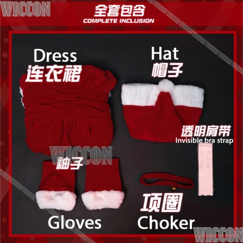 2024 Christmas Santa Cosplay Costume Red Velvet Dress Hat Gloves Choker Adult Women Girl Halloween Party Roleplay Set Customized