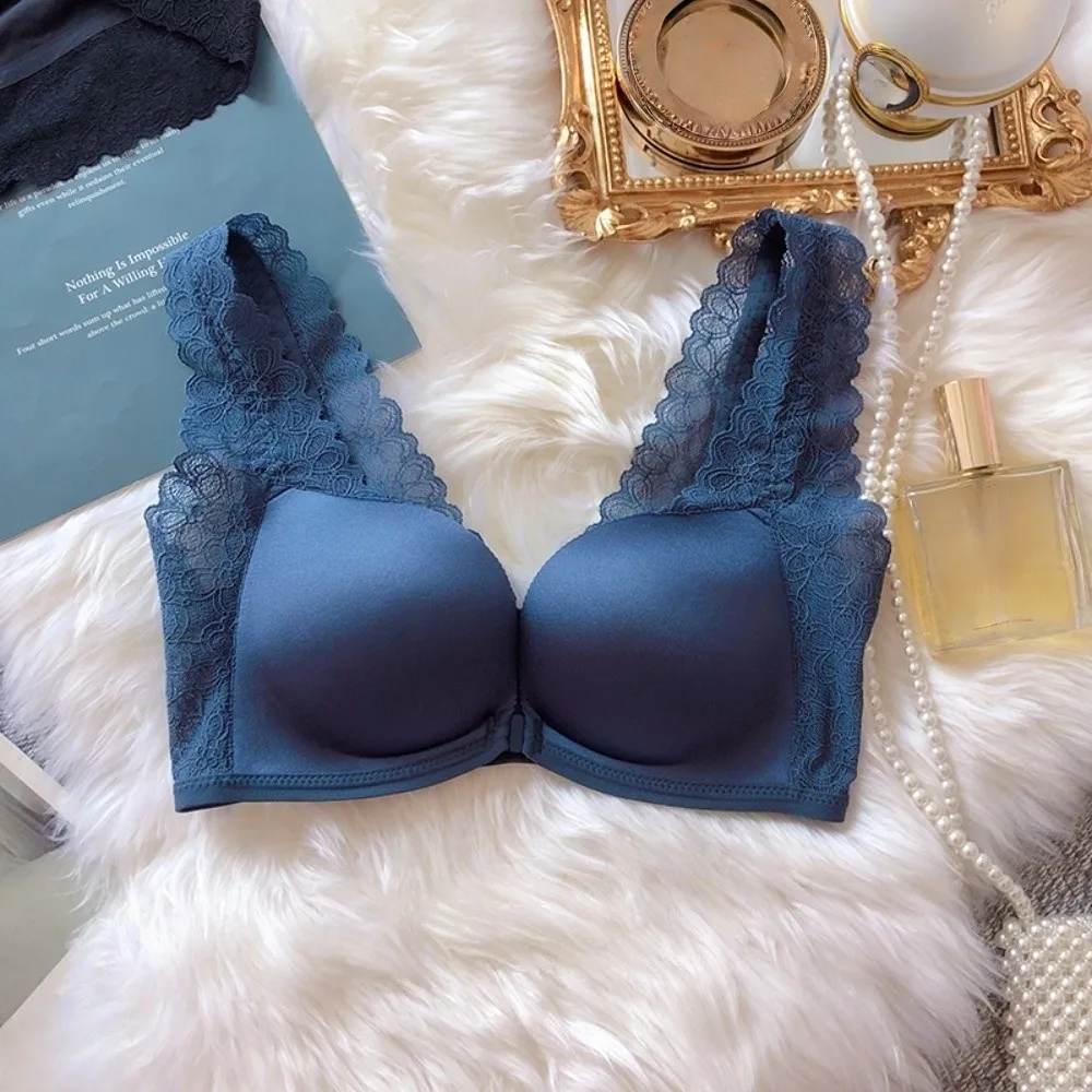 

Lace Lace Front Buckle Bra Gather Seamless without Steel Ring Wireless Deep V Bra Small Chest Anti-sagging Beauty Back Bra
