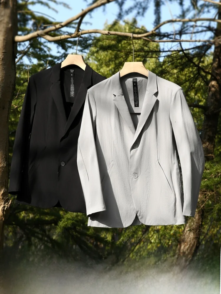 Leavo Johnson Men's Lightweight Spring Summer 3D Tailored Elastic Suit Casual Busin Sle Two Button Stand Fit Jaet