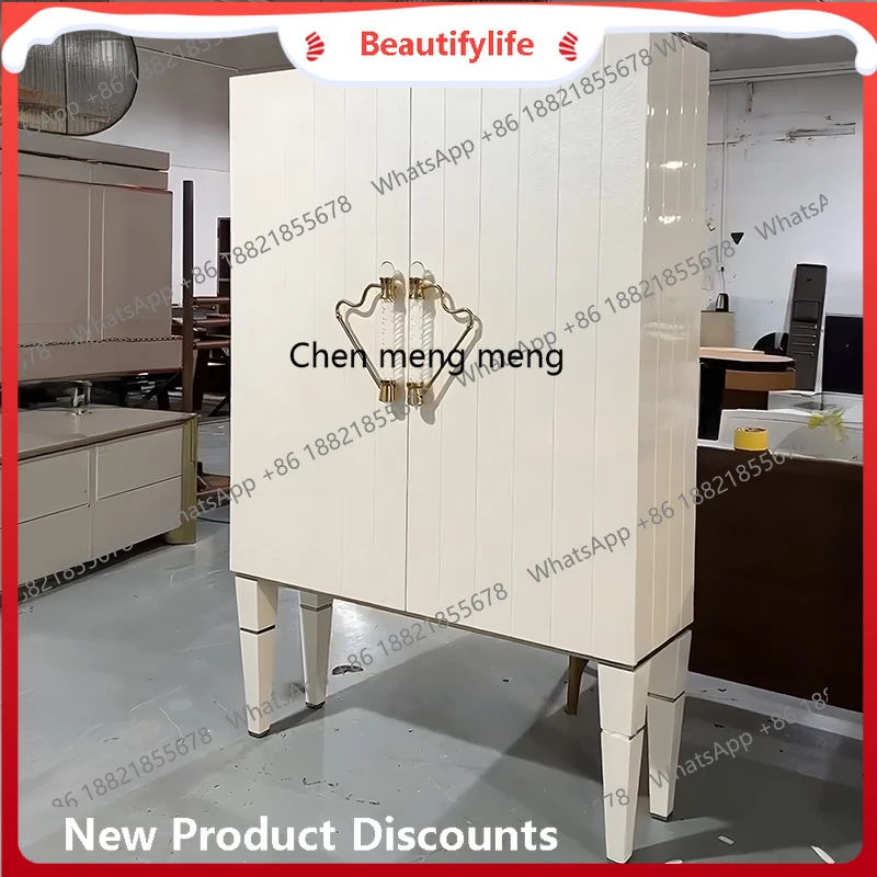 

French solid wood wine cabinet Modern simple wine locker Storage cream style dining side cabinet H