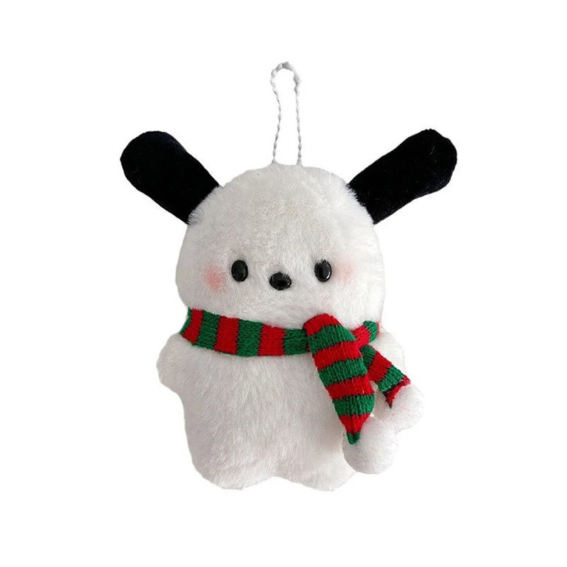 Christmas Pochacco Plush Toy Kawaii Sanrio Scarf Puppy Keychain Stuffed Doll Pendant Car Key Ring Backpack Bag Decor