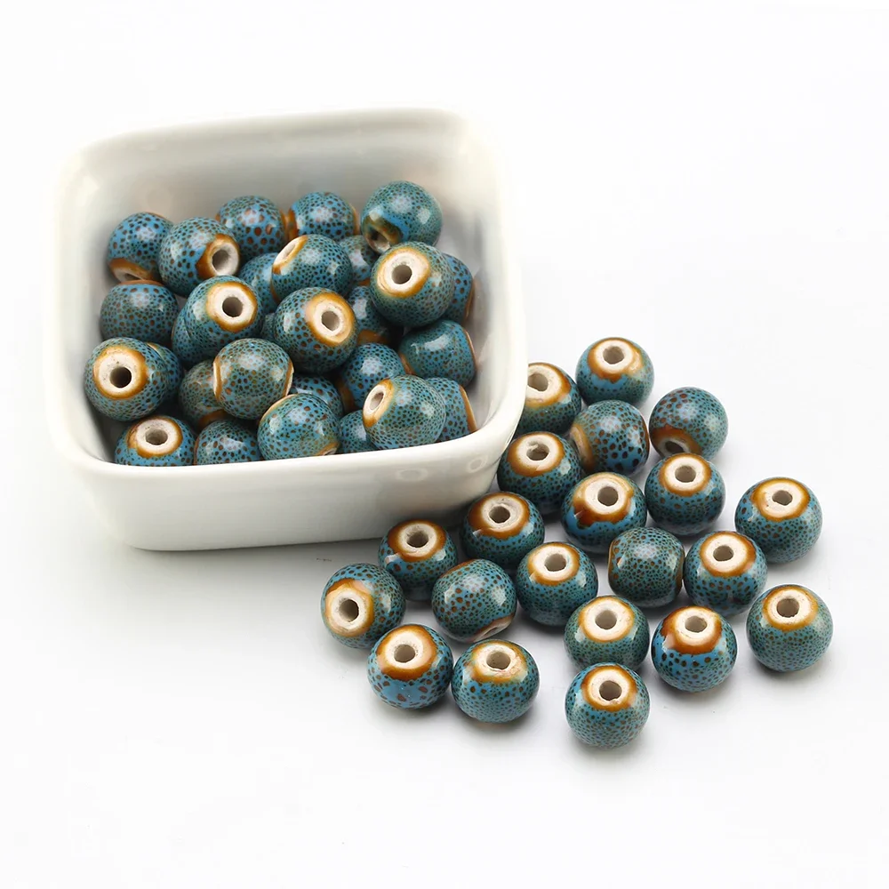 6/8/10/12/14MM Round Flower Glaze Ceramic Beads For For Bracelet Jewelry Making DIY Craft Accessories Retro Color Porcelain Bead