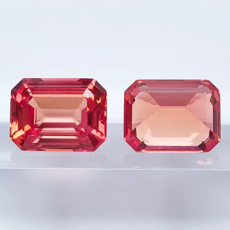 Lab Grown Sapphire Sunset Red Color Emerald Cut VVS1 Selectable AGL Certificate Gemstone Charms DIY Jewelry Making Materials