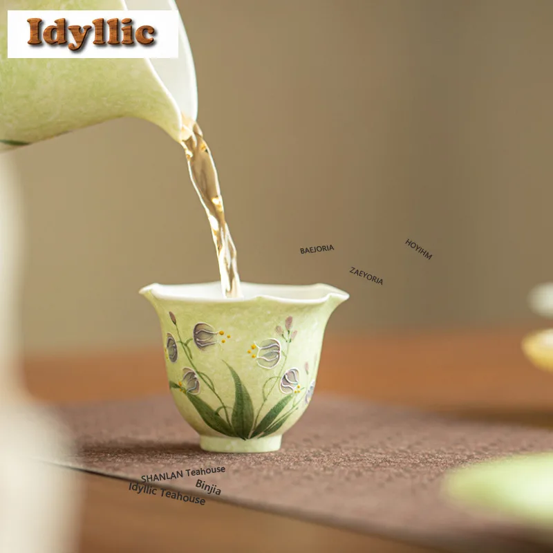 HOYIHM 70ml Pile Carve Blue Butterfly Bell Teacup Vintage Tea Bowl Cute Cup Tea-tasting Smelling Cup Jianzhan Master Cups Tea