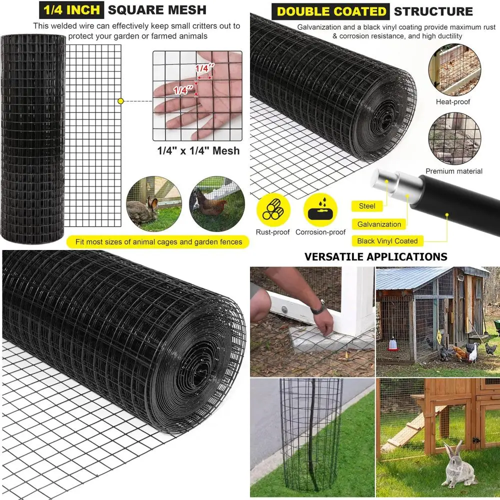 

24 дюйма x 50 футов, 19 калибров, черный забор из сварной проволочной сетки с виниловым покрытием для домашнего и садового использования