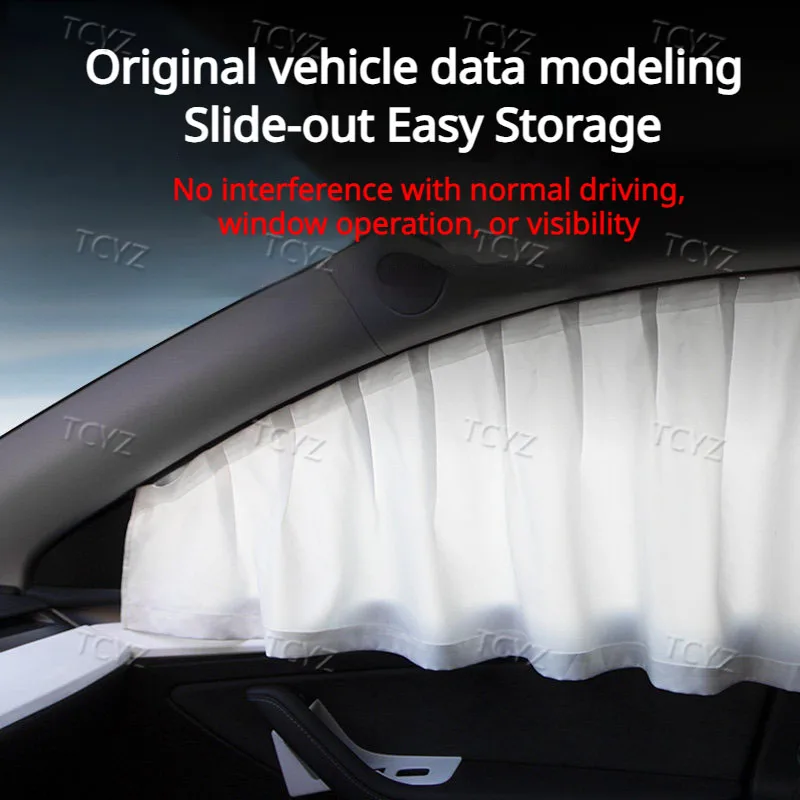 For Tesla Model Y L 2026 6-Seats Ice Crystal Car Curtain Side Window Privacy Sunshade&Front Rear Windshield SideSun Shade Cover - view 6