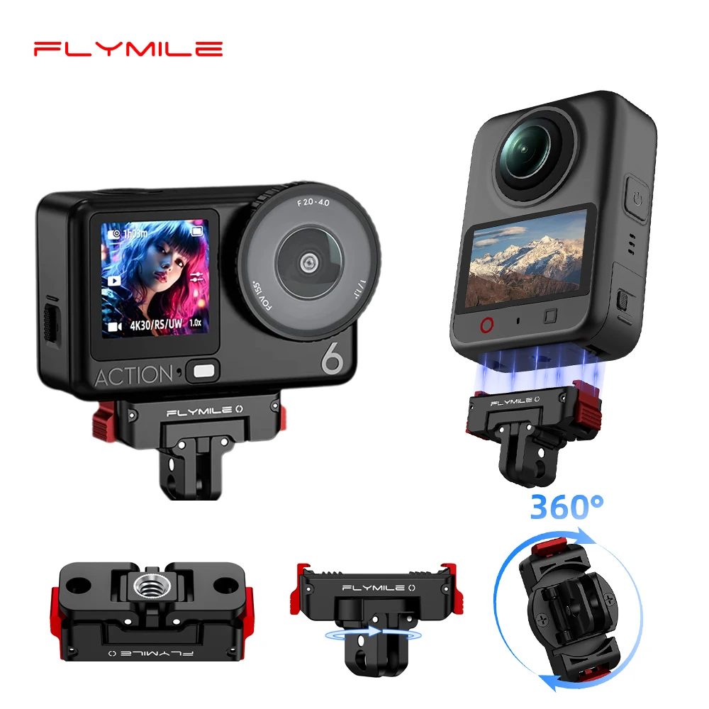Flymile Schnellwechselhalterung Magnetisch für DJI Action 6 Osmo 360 II Nano Kamera 360 °   Drehbare Basis Verlängerungshalterung Faltbare Klaue