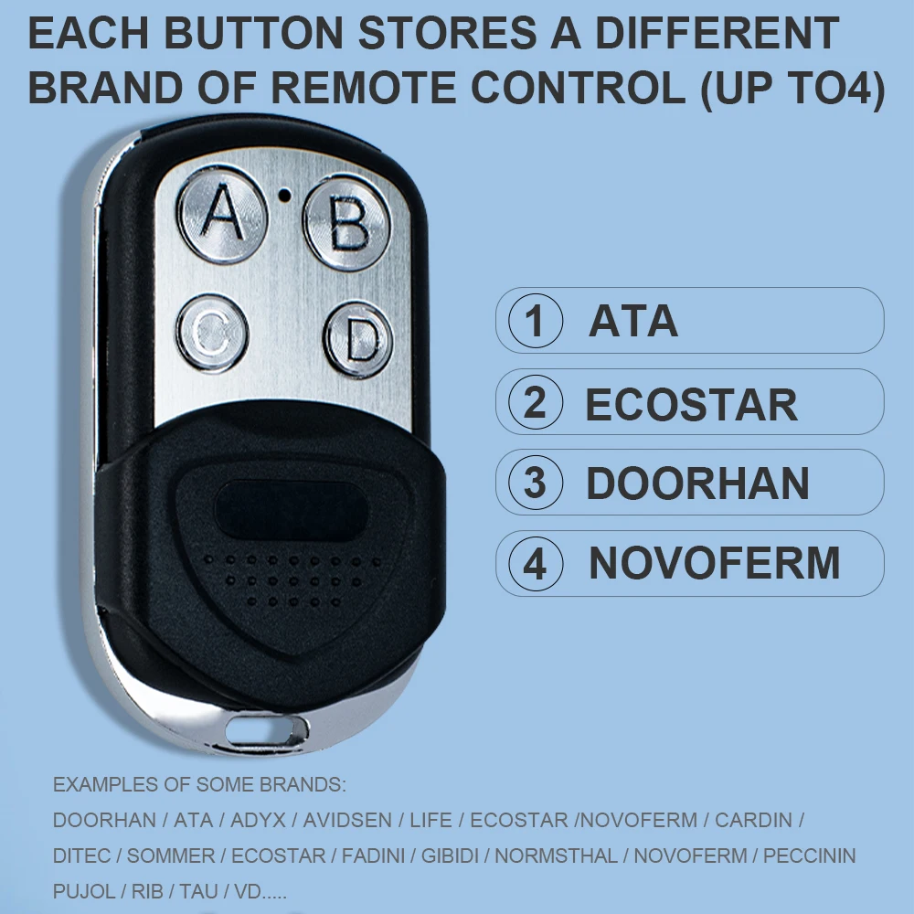 433MHz Remote Control Duplicator Copy Clone Garage Door Opener Gate Keyfob Transmitter 433.92 MHz Fixed Code