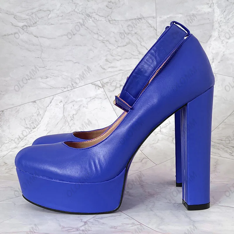 Olomm اليدوية النساء الربيع مضخات مشبك حذاء بكعب عالي مكتنز جولة تو رائع فوشيا فستان أحذية النساء زائد الولايات المتحدة حجم 5-20 #5