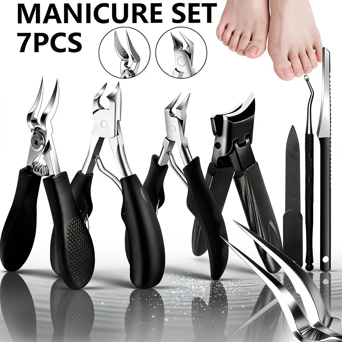 1/7pcs Heavy-Duty Professional Stainless Steel Toenail & Fingernail Care Kit Suitable for Thick/Ingrown Toenails Nail Clippers